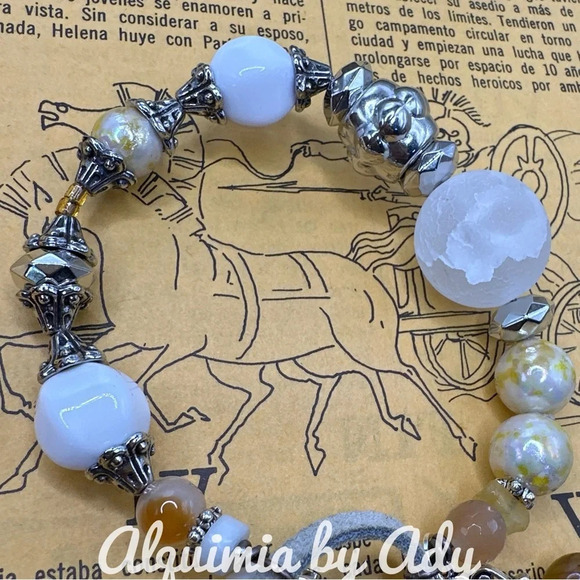 Clear phantom quartz maxi sphere bead silver leather wrap cowgirl cuff bracelet - Picture 9 of 10